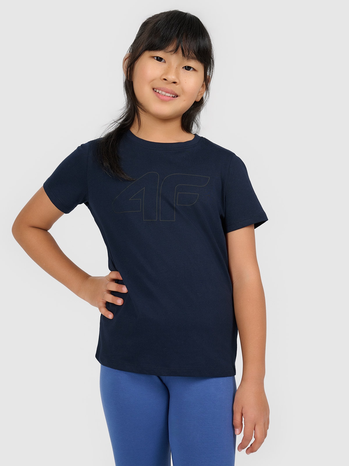 T-shirt oversize marškinėliai su spauda mergaitėms - tamsiai mėlyni