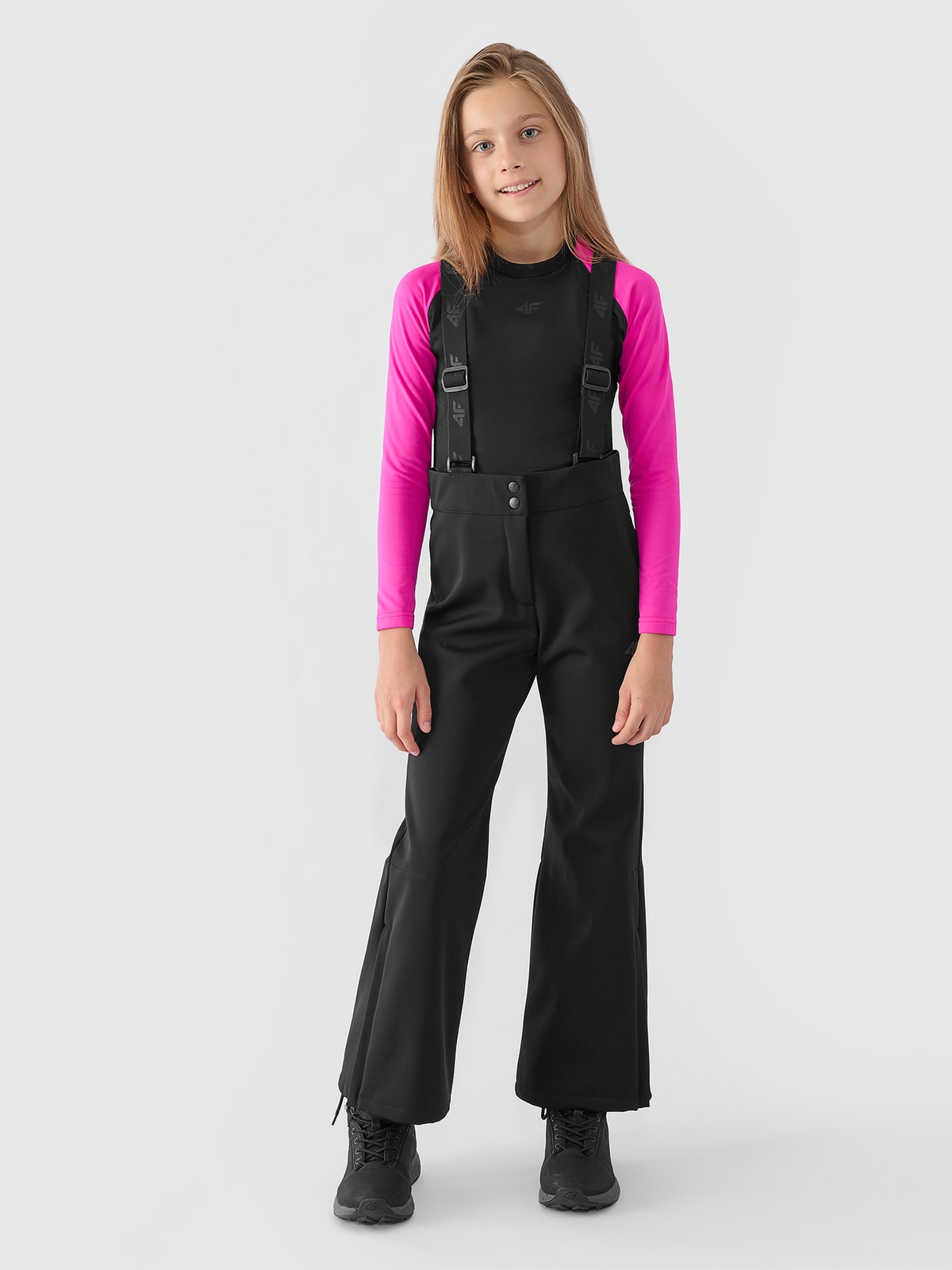 Slidinėjimo softshell kelnės su petnešomis mergaitėms 5000 membrana - juodos