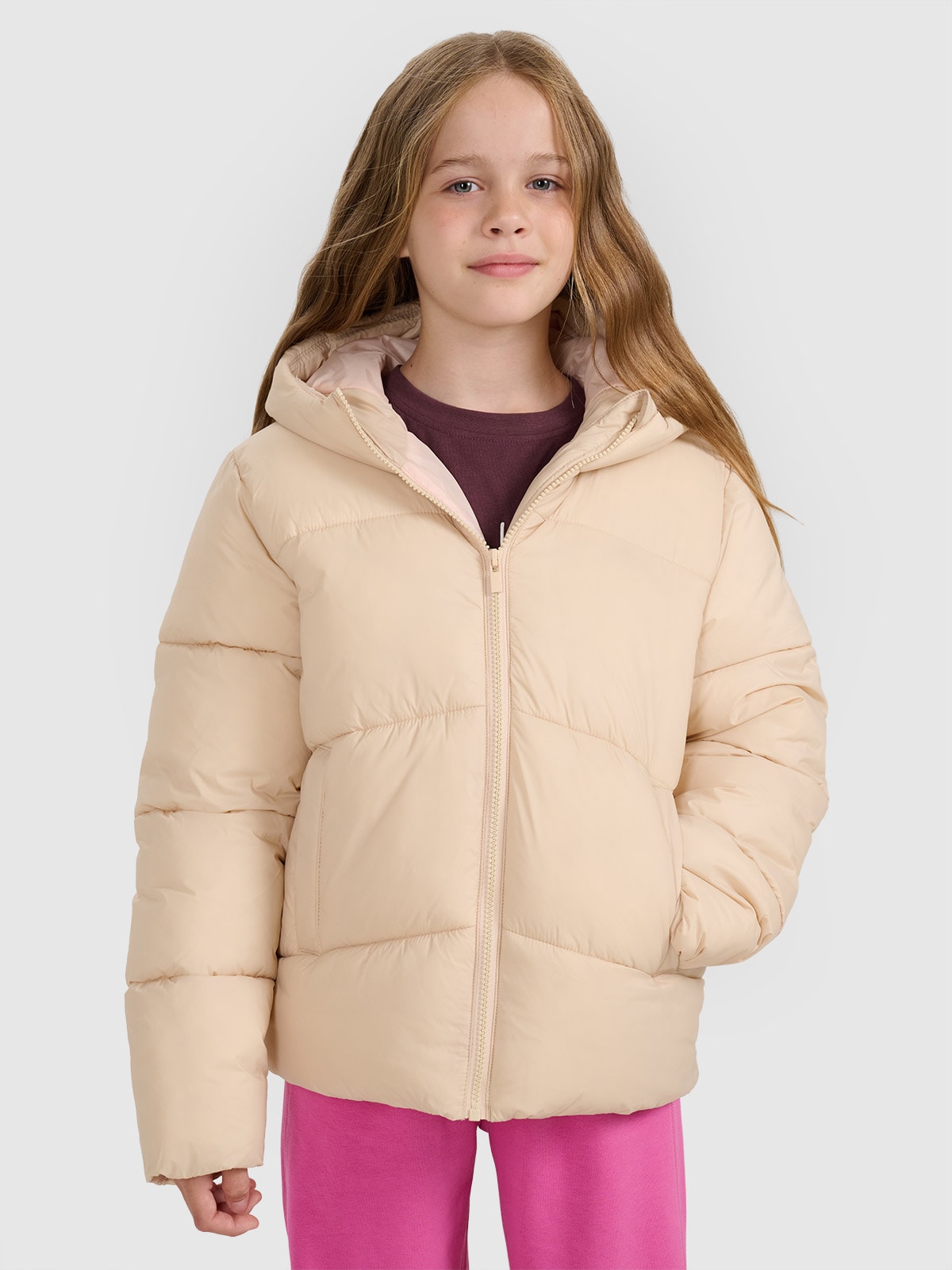 Striukė su sintetinių pūkų kamšalu mergaitėms - smėlio spalvos