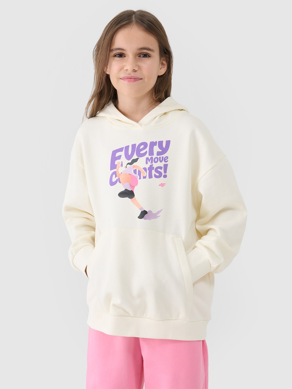 Sportinis neatsegamas džemperis su gobtuvu mergaitėms - baltas