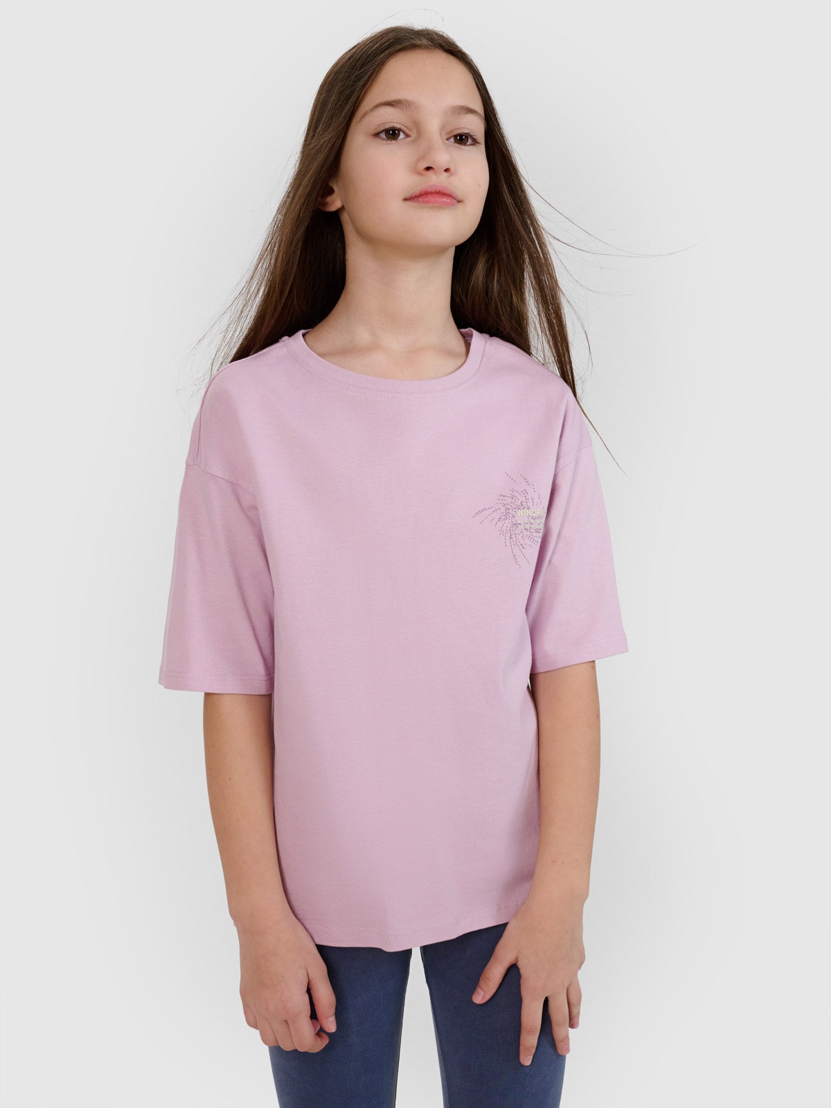 T-shirt oversize marškinėliai su grafika mergaitėms - violetiniai