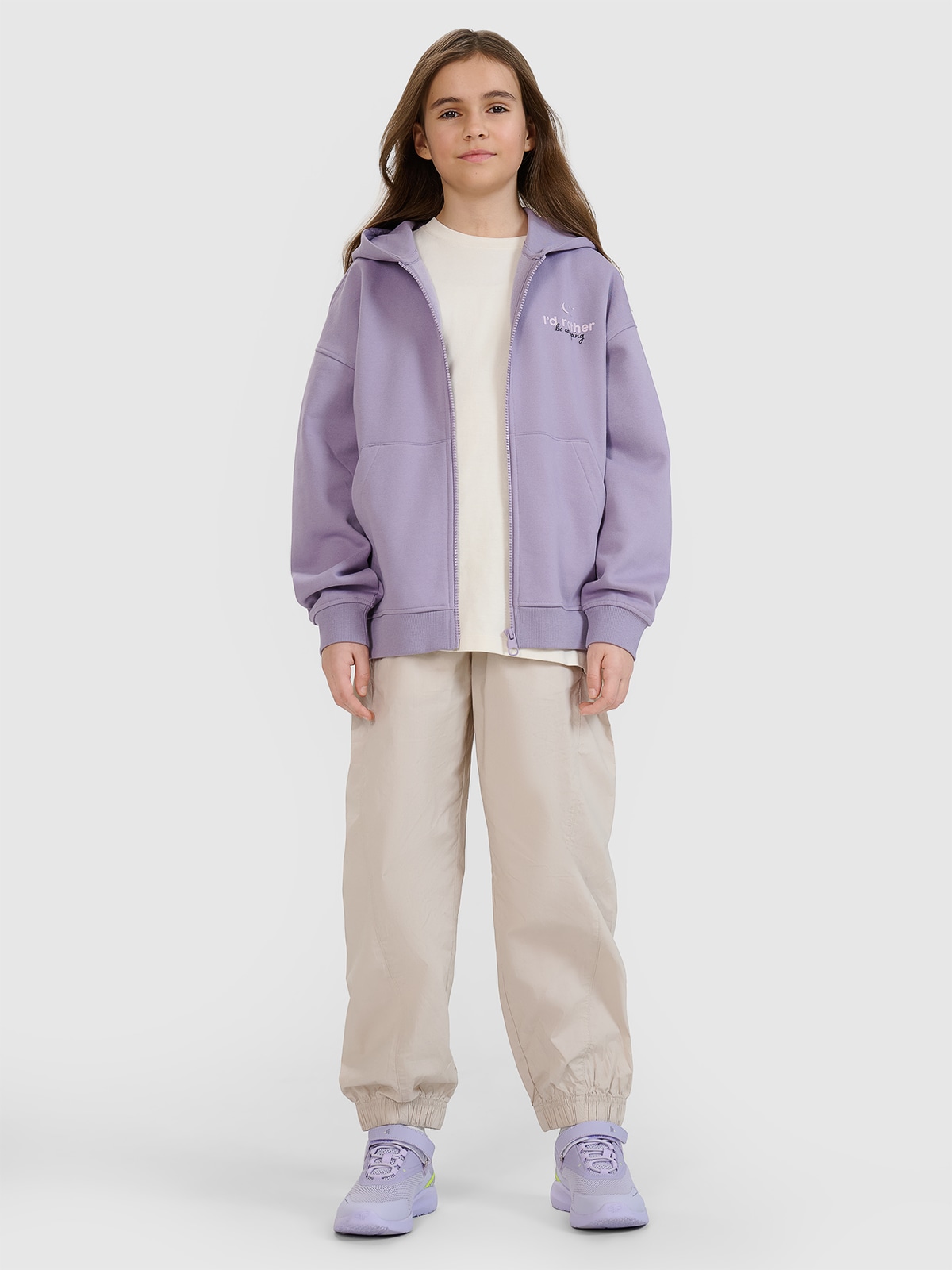 Sportinės casual jogger kelnės su plačiomis klešnėmis mergaitėms - smėlio spalvos