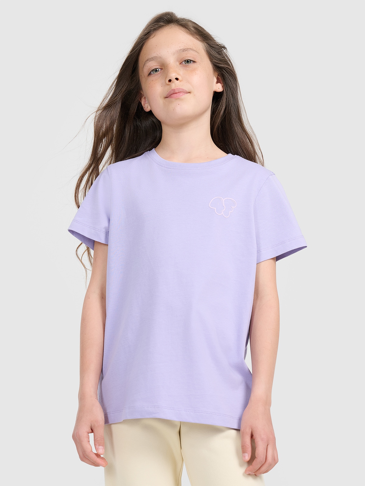 T-shirt regular marškinėliai su spauda mergaitėms - violetiniai