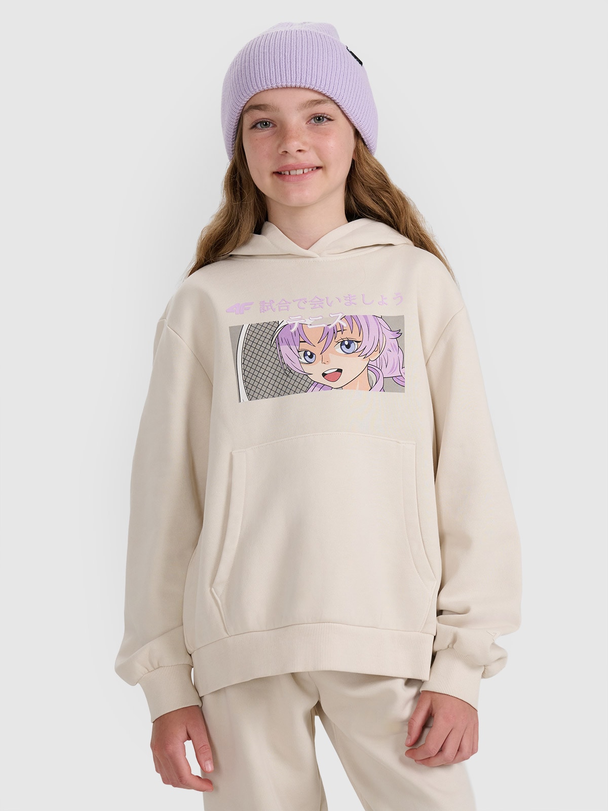 Sportinis neatsegamas džemperis su gobtuvu mergaitėms - baltas