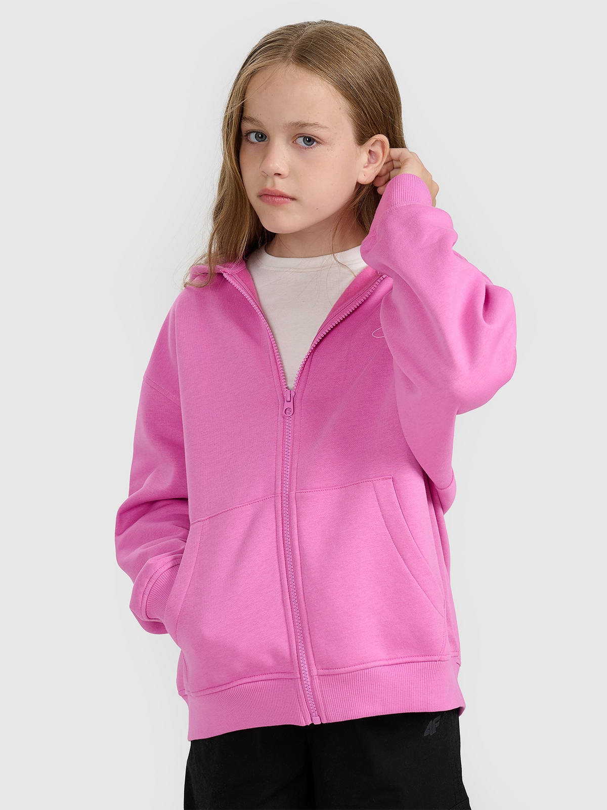 Sportinis atsegamas džemperis su gobtuvu mergaitėms - rožinis