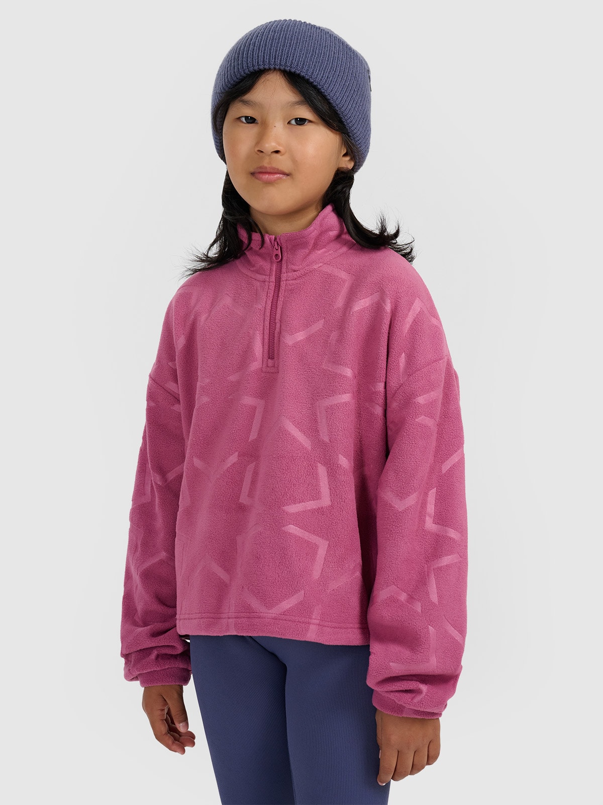 Flisas oversize su apykakle mergaitėms - violetinis