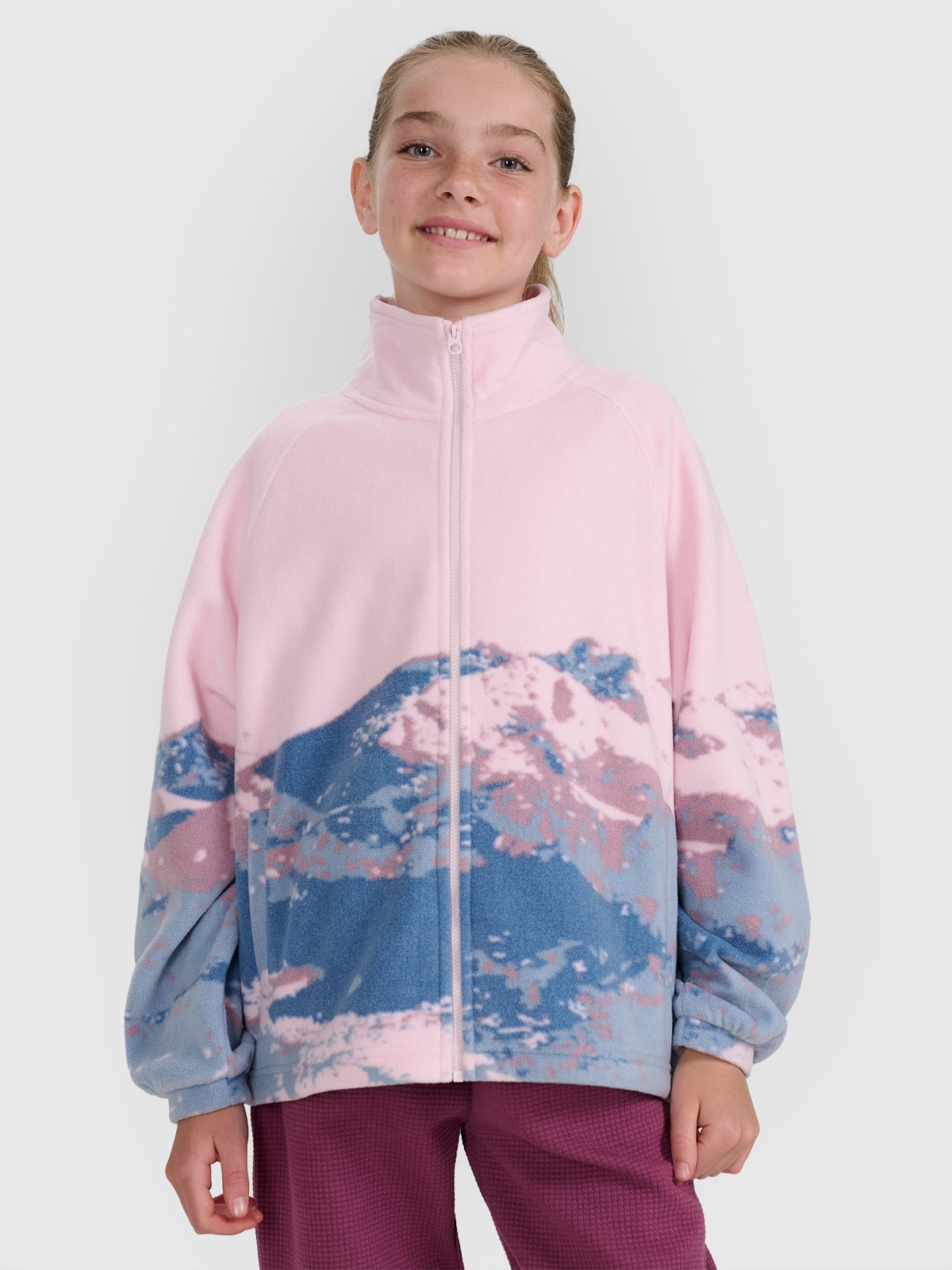 Flisas oversize su apykakle mergaitėms - daugiaspalvis