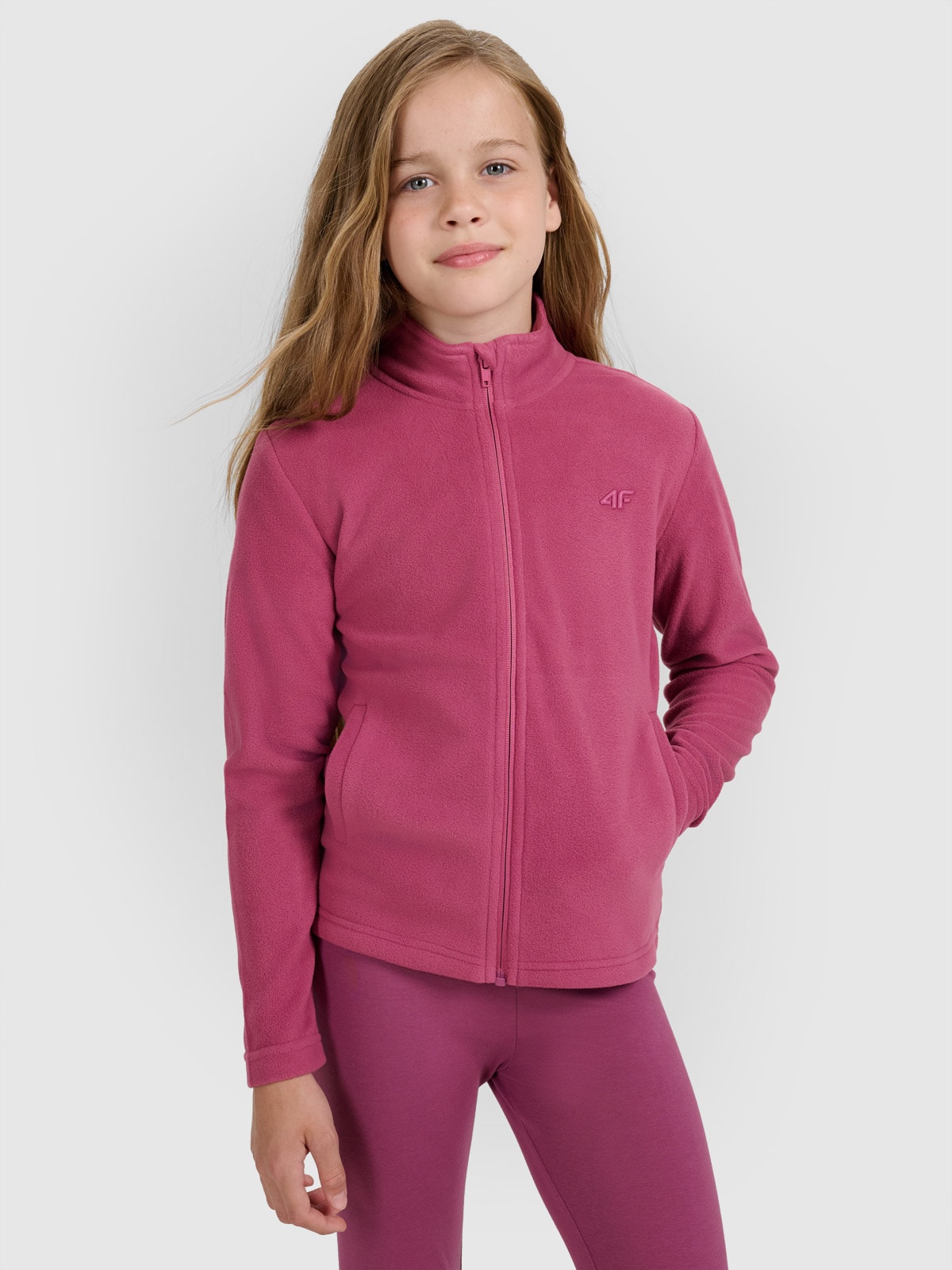 Flisas slim su apykakle mergaitėms - rožinis