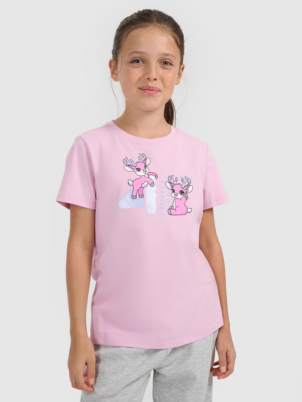 T-shirt regular marškinėliai su kalėdine spauda mergaitėms - rožiniai