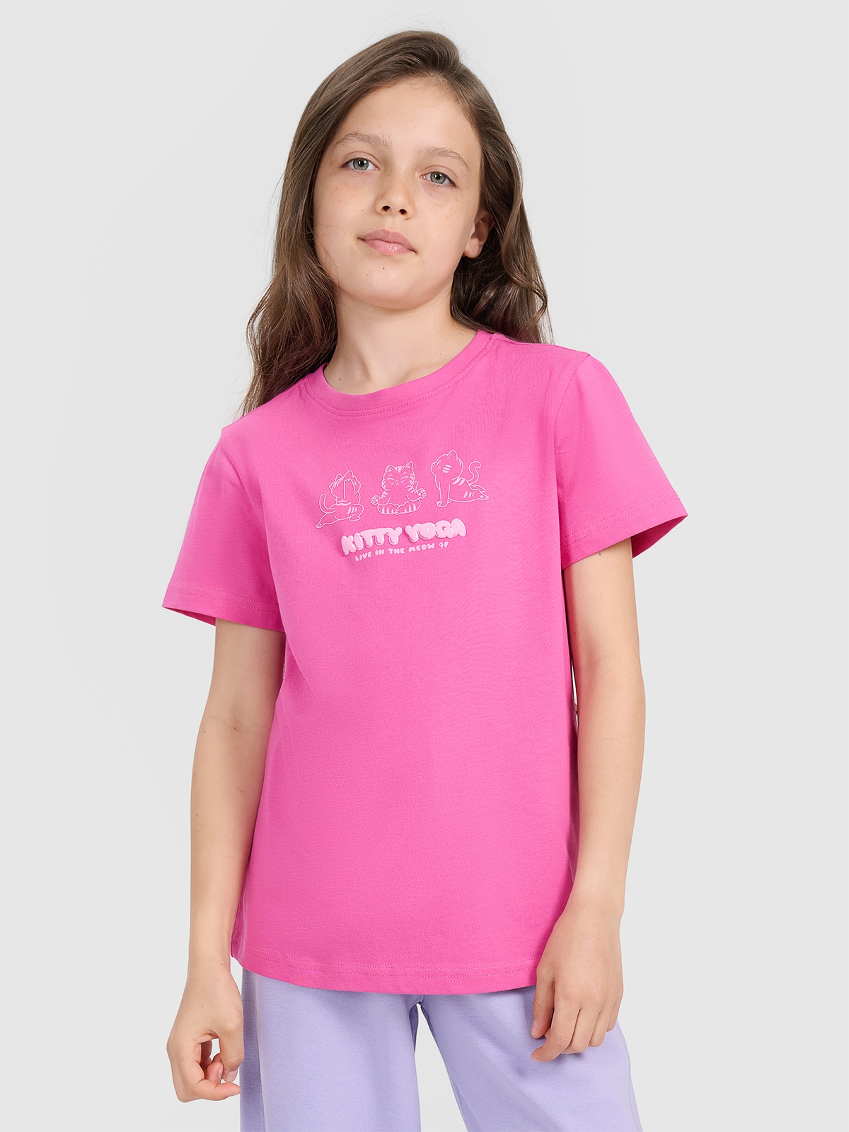 T-shirt regular marškinėliai su spauda mergaitėms - rožiniai