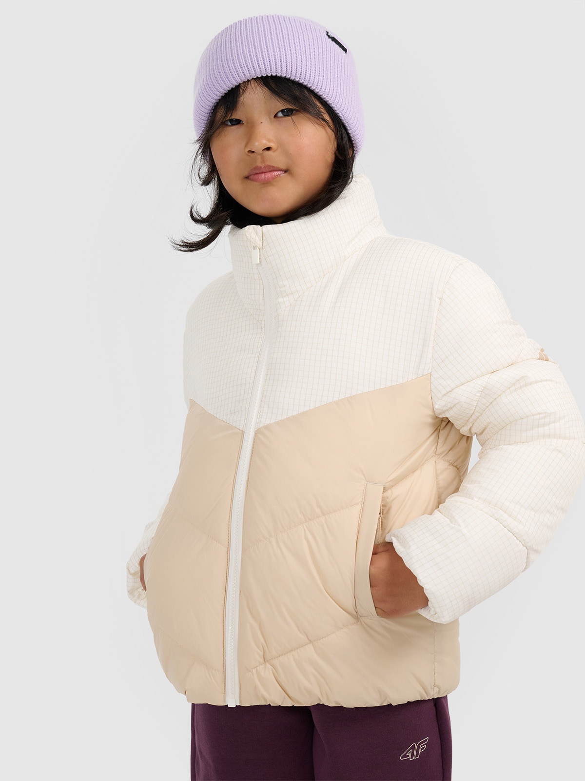 Striukė su sintetinių pūkų kamšalu mergaitėms - smėlio spalvos