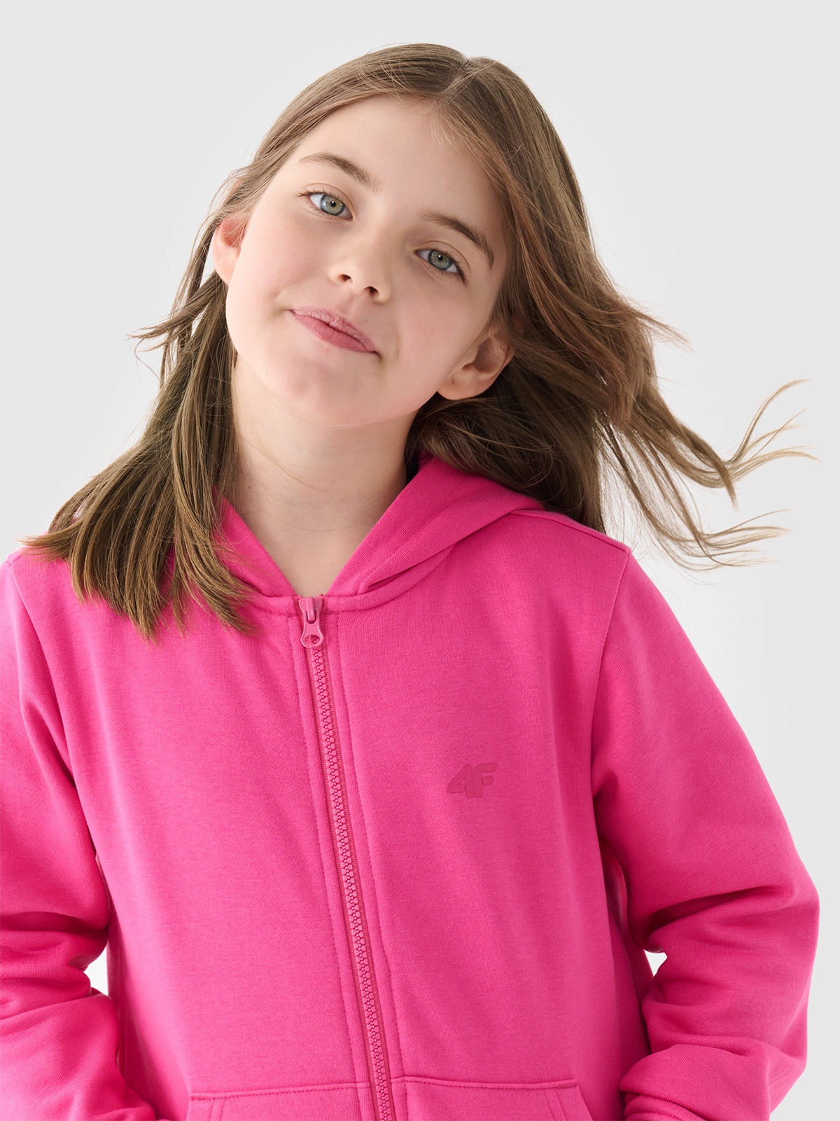 Sportinis atsegamas džemperis su gobtuvu mergaitėms - fuksinės spalvos