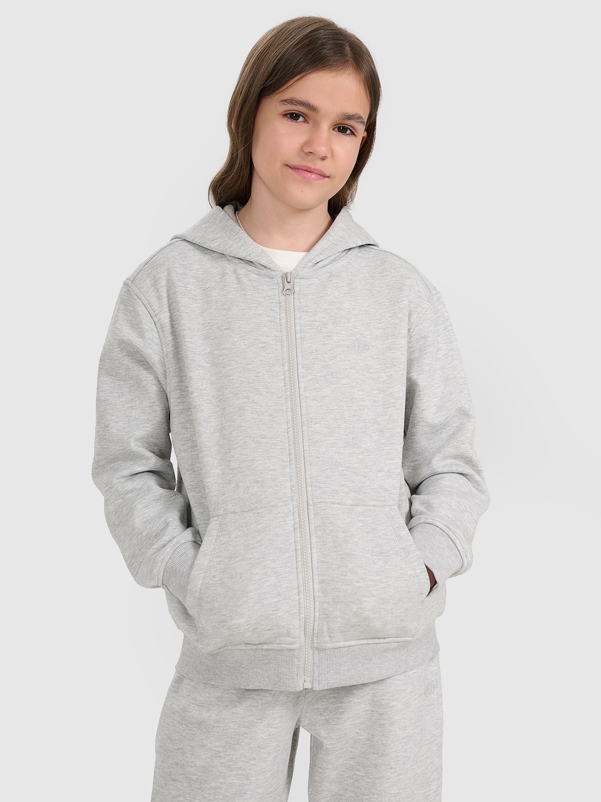 Sportinis atsegamas džemperis su gobtuvu mergaitėms - pilkas