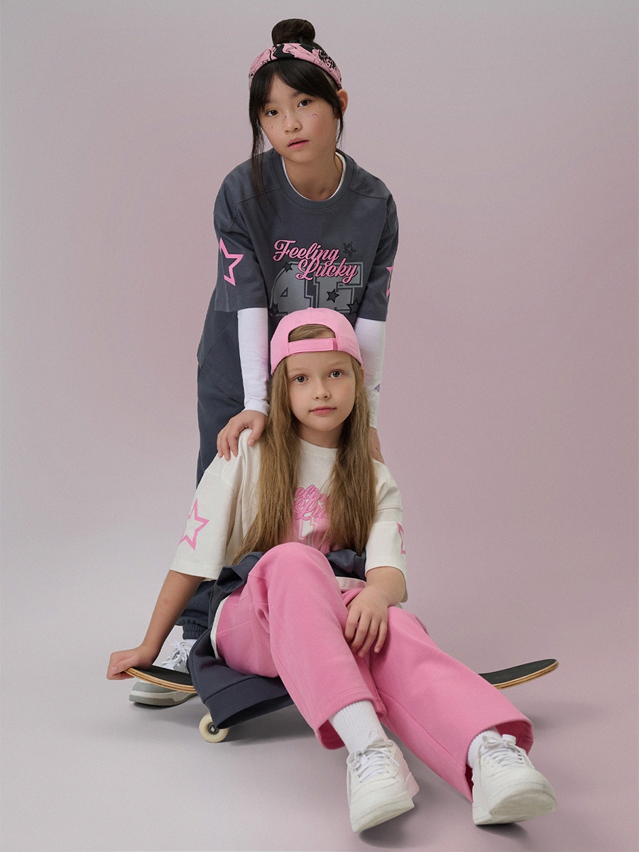 T-shirt loose marškinėliai su spauda mergaitėms - pilki