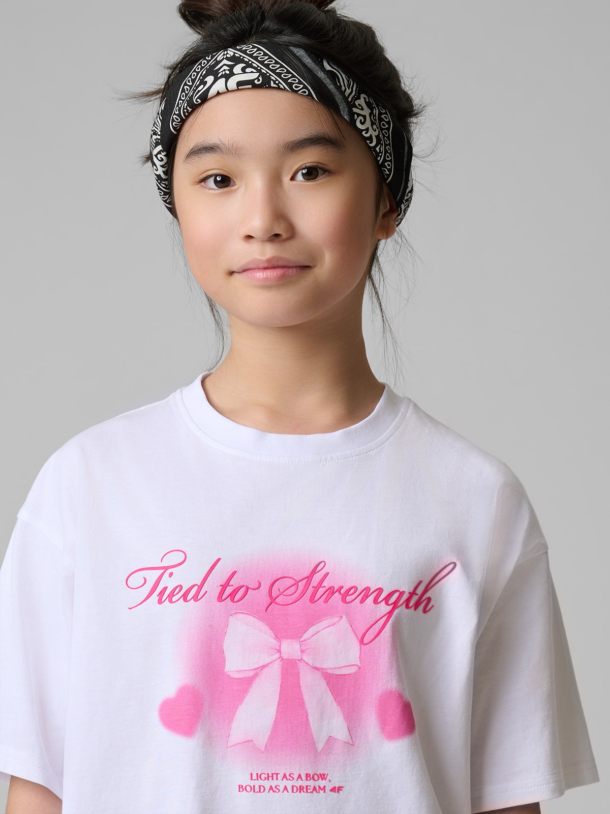 T-shirt loose marškinėliai su spauda mergaitėms - balti