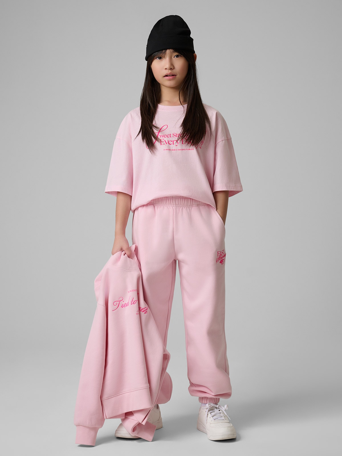 T-shirt loose marškinėliai su spauda mergaitėms - rožiniai