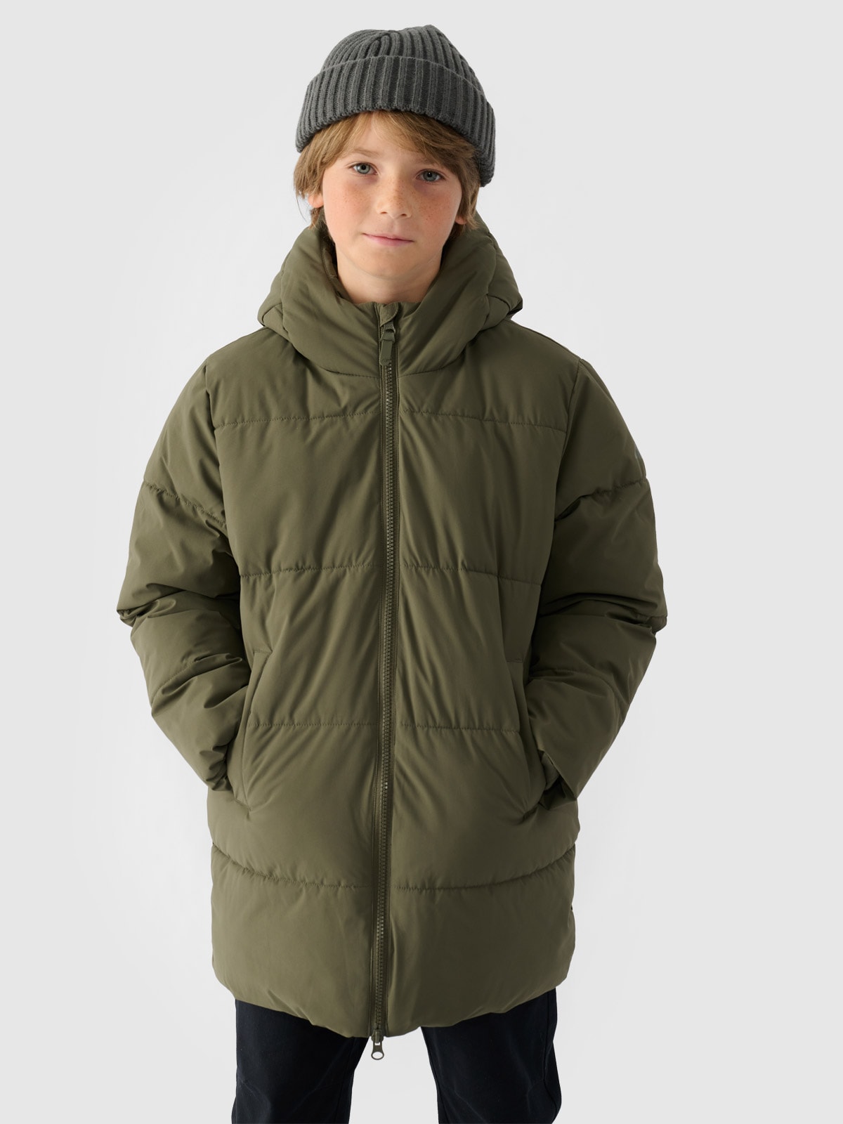 Paltas su sintetinių pūkų kamšalu berniukams - khaki spalvos