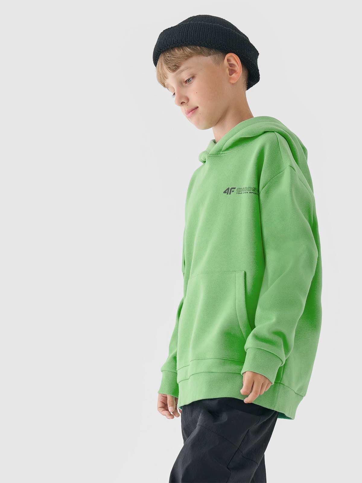 Sportinis neatsegamas džemperis su gobtuvu berniukams - žalias