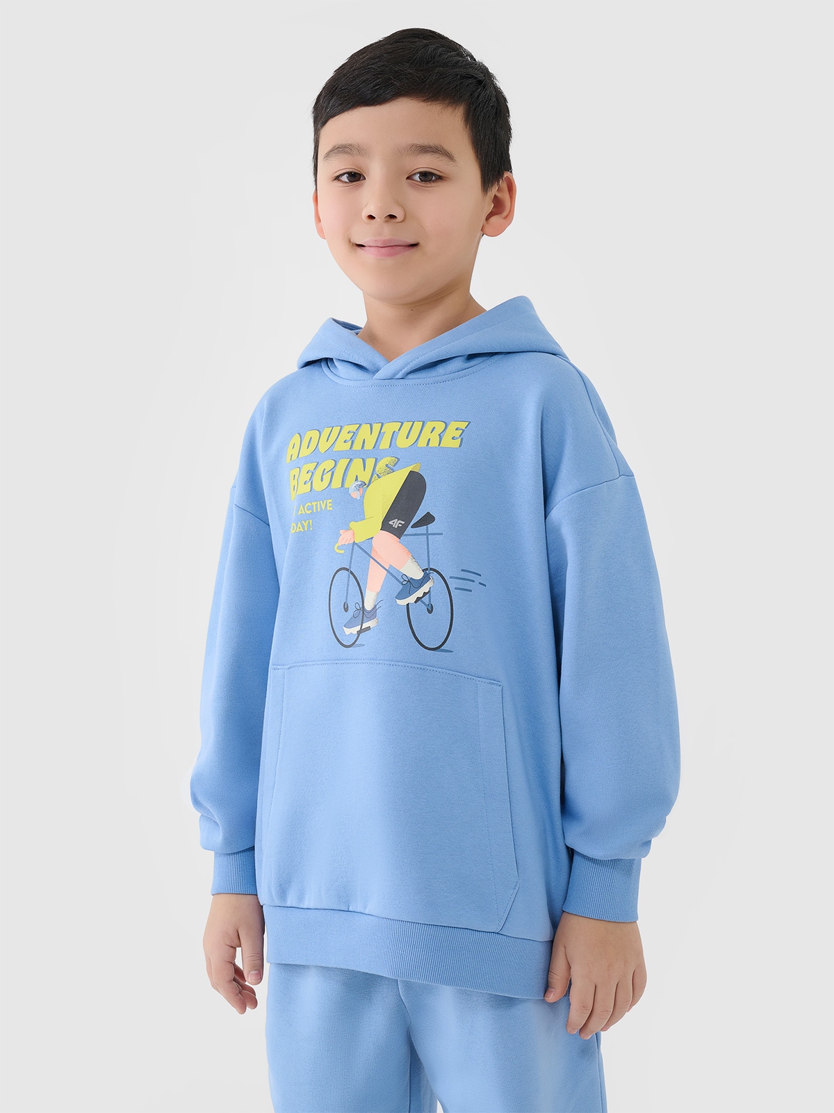 Sportinis neatsegamas džemperis su gobtuvu berniukams - mėlynas