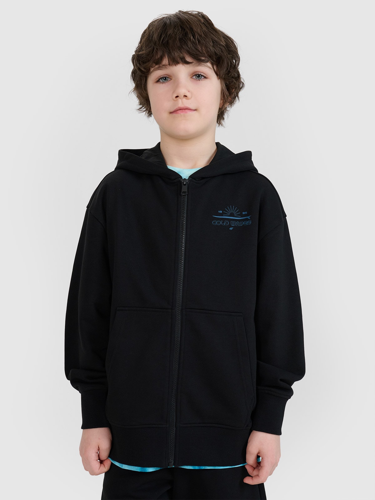 Sportinis atsegamas džemperis su gobtuvu berniukams - juodas