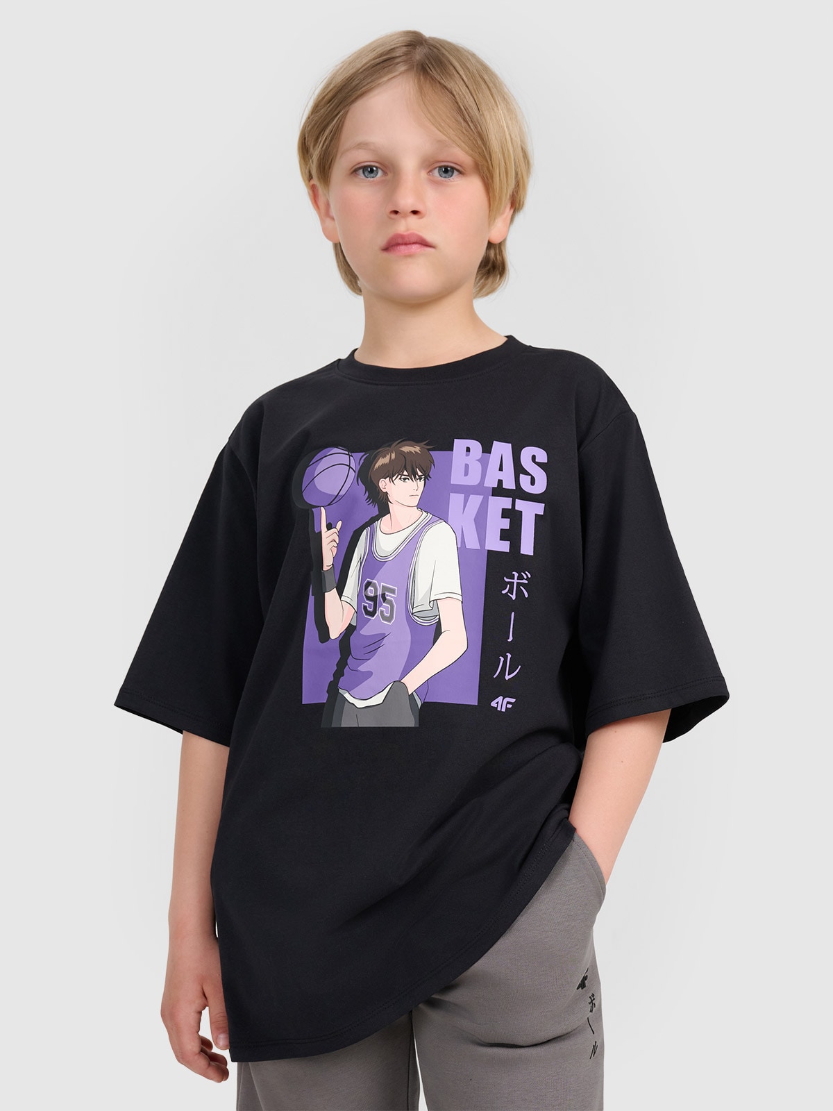 T-shirt oversize marškinėliai su spauda berniukams - juodi