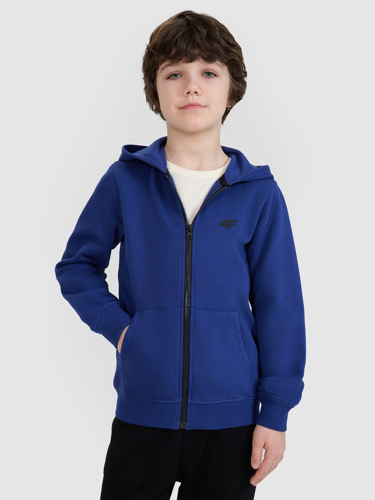 Sportinis atsegamas džemperis su gobtuvu berniukams - mėlynas