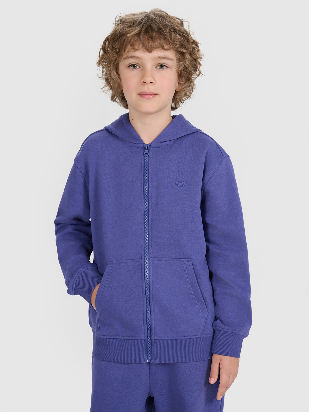 Sportinis atsegamas džemperis su gobtuvu berniukams - mėlynas