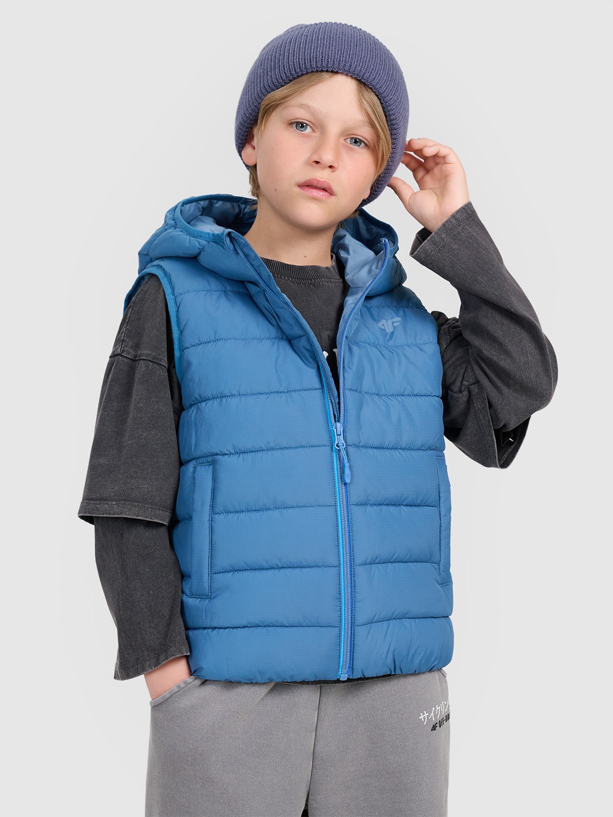 Vyriška pūkinė berankovė striukė su sintetiniu kamšalu berniukams - tamsiai mėlyna