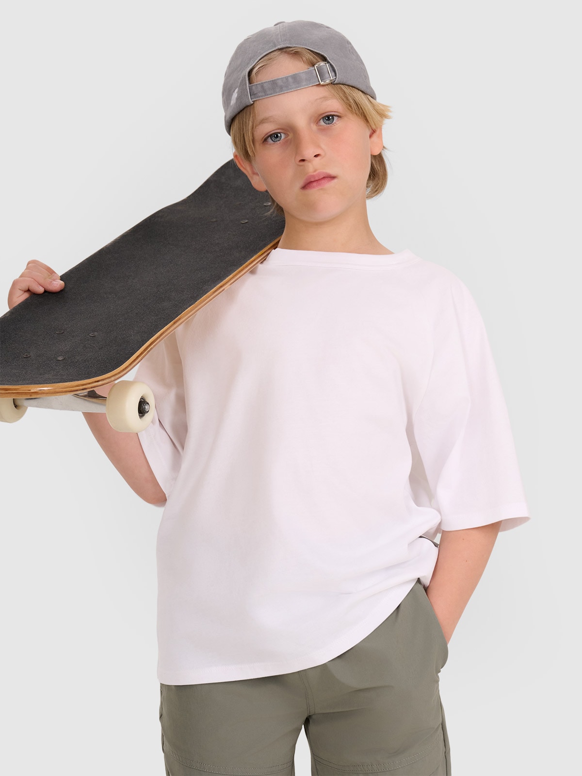 T-shirt oversize lygus marškinėliai berniukams - balti