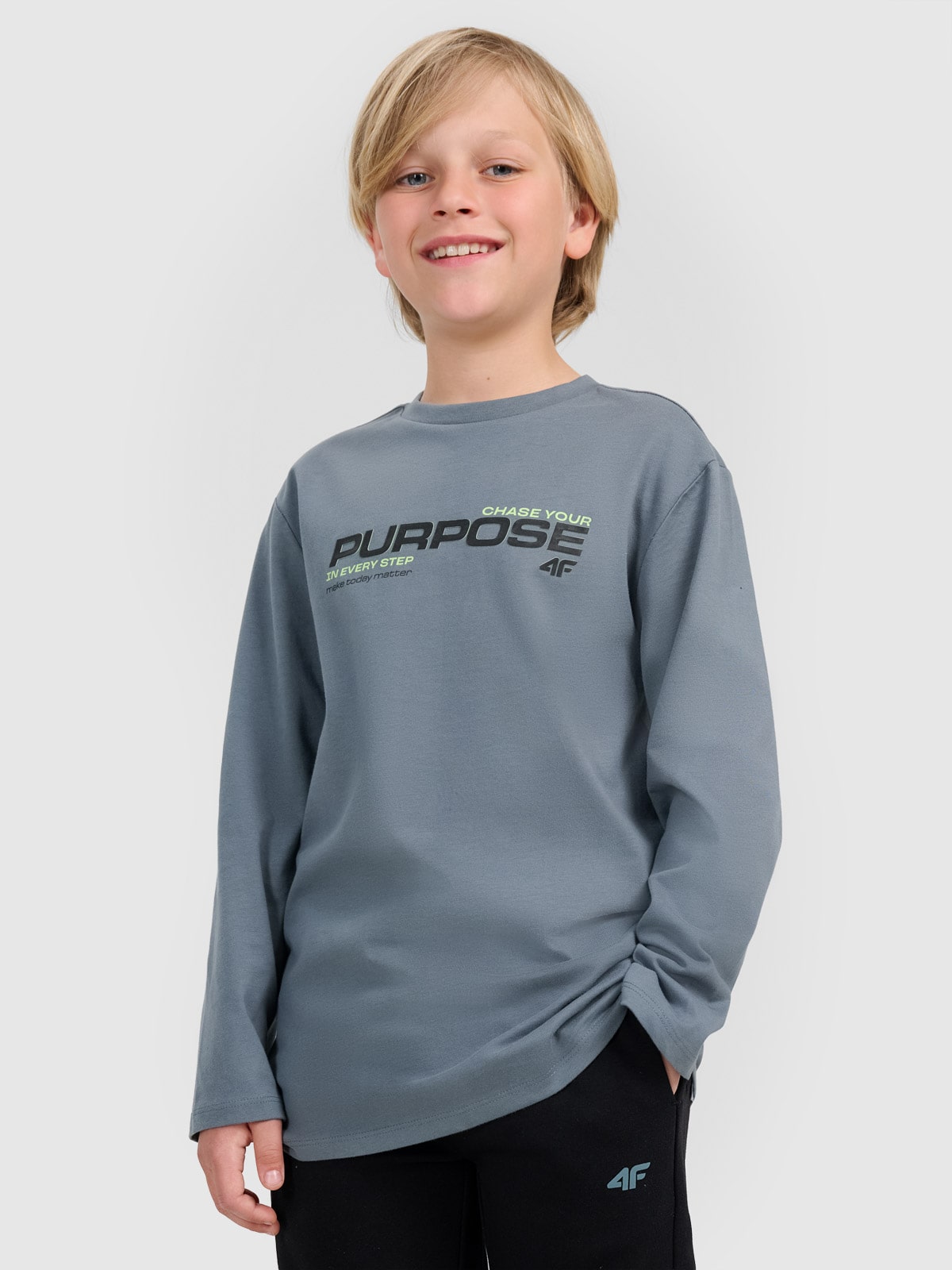 Longsleeve regular marškinėliai su spauda berniukams - khaki spalvos