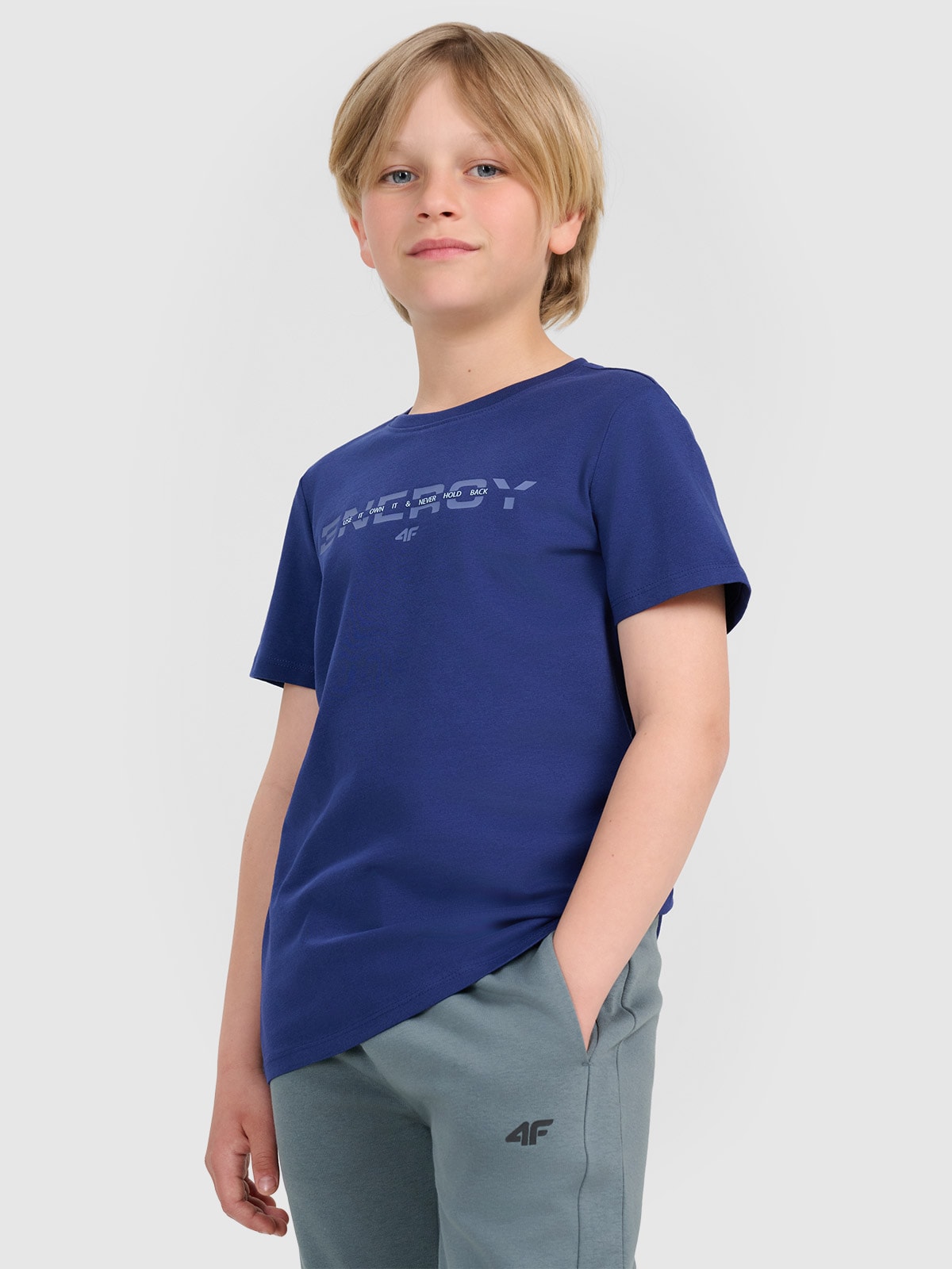 T-shirt regular marškinėliai su spauda berniukams - tamsiai mėlyni