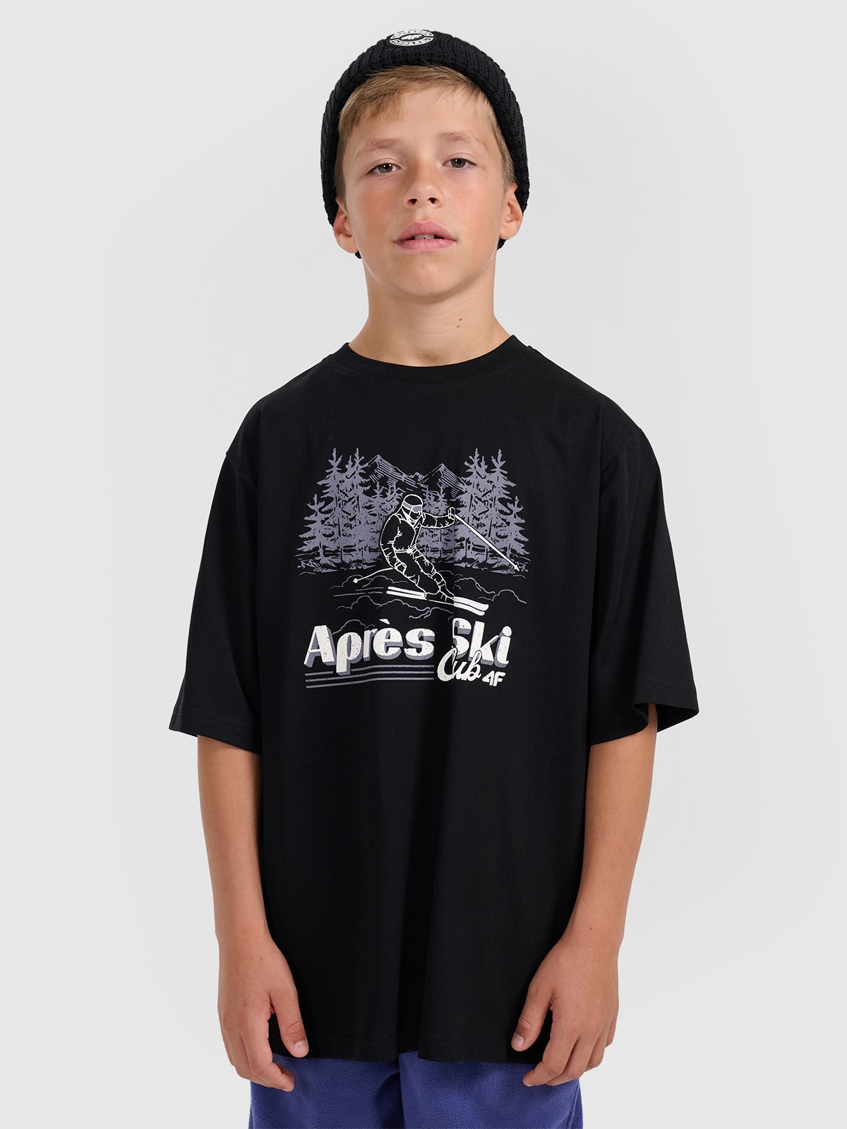 T-shirt loose marškinėliai su spauda berniukams - juodi