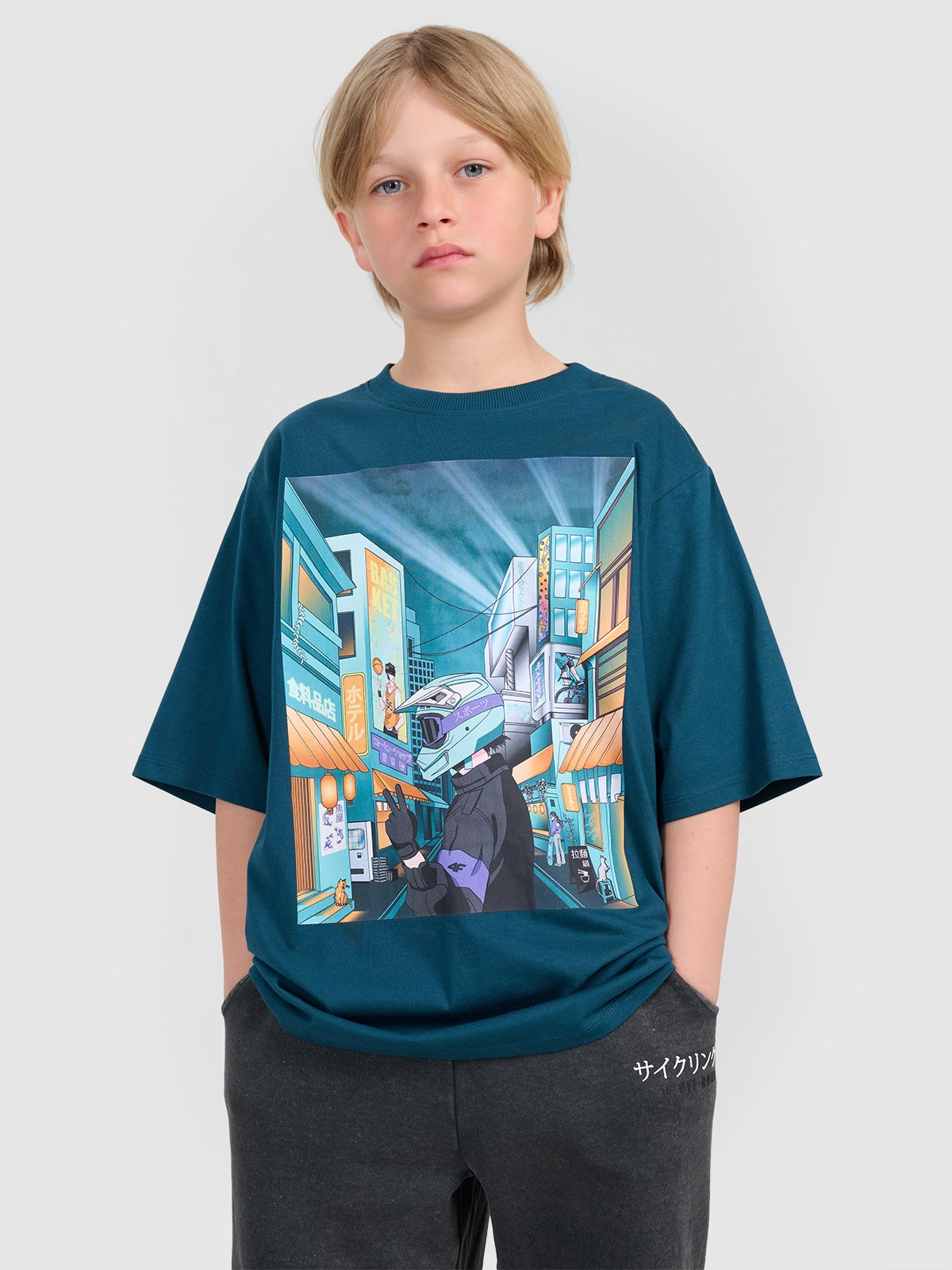 T-shirt oversize marškinėliai berniukams - turkio spalvos