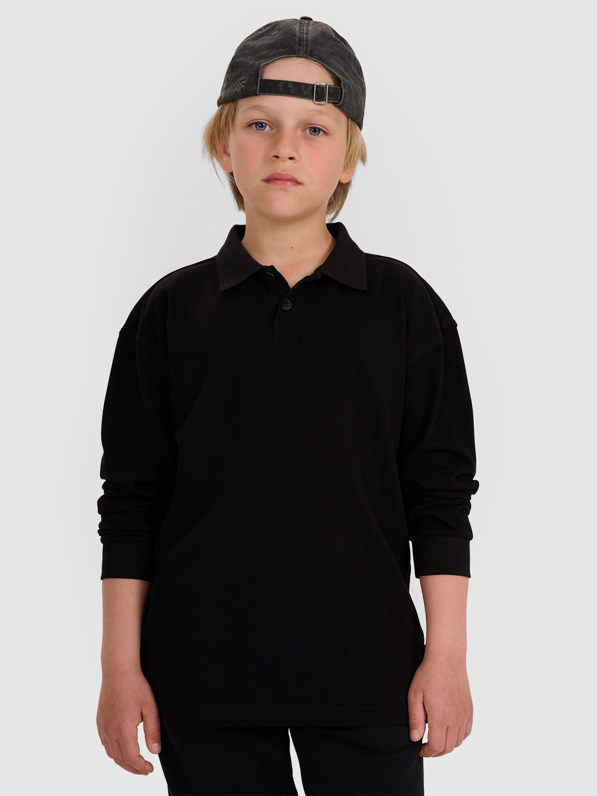 Longsleeve polo regular berniukams - juodi