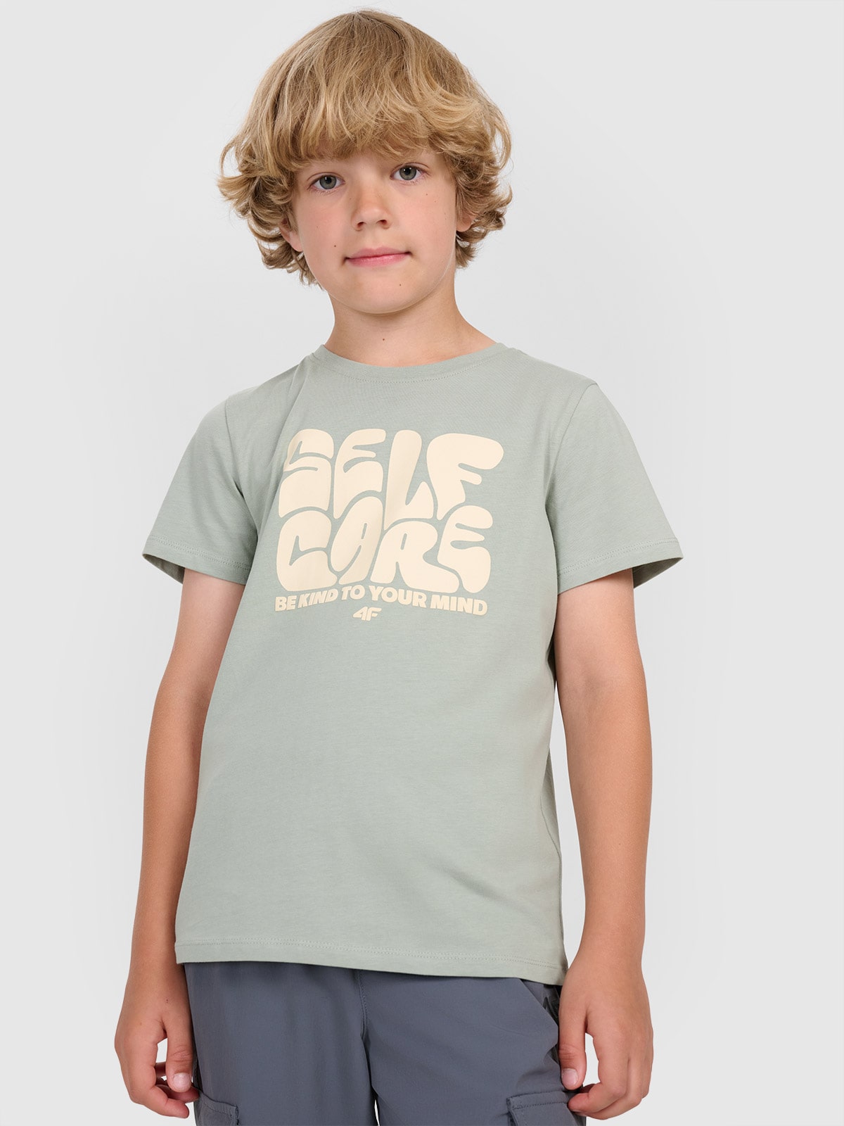 T-shirt regular marškinėliai su spauda berniukams - alyvuogių spalvos