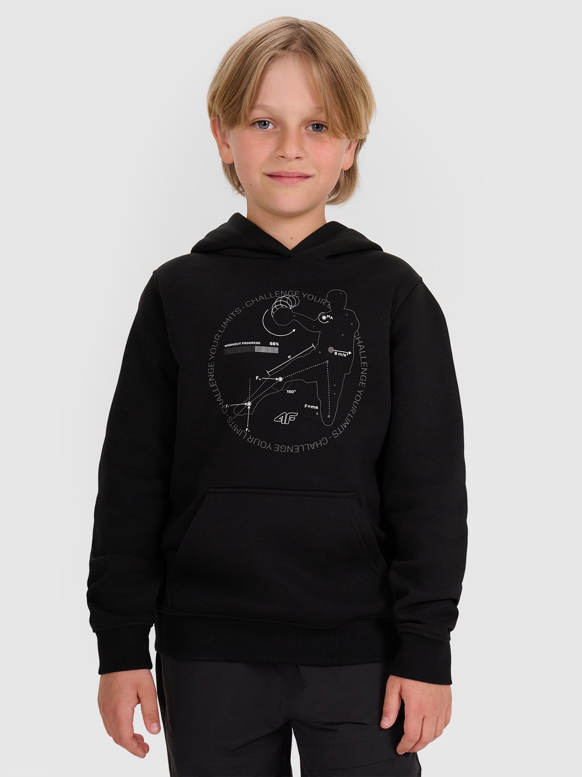 Sportinis neatsegamas džemperis su gobtuvu berniukams - juodas