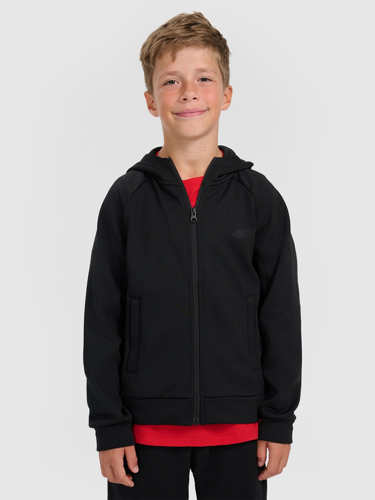Sportinis atsegamas džemperis su gobtuvu berniukams - juodas