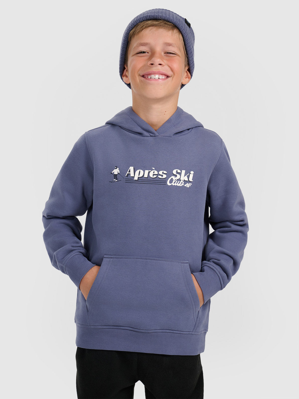 Sportinis neatsegamas džemperis su gobtuvu berniukams - tamsiai mėlynas