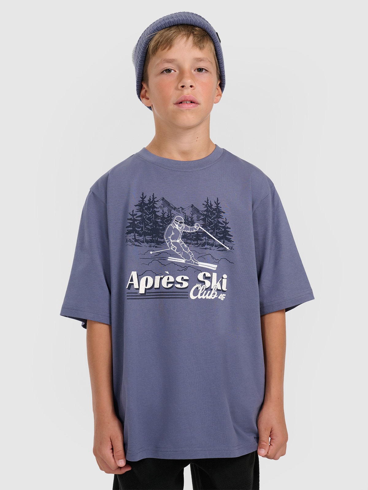 T-shirt loose marškinėliai su spauda berniukams - tamsiai mėlyni