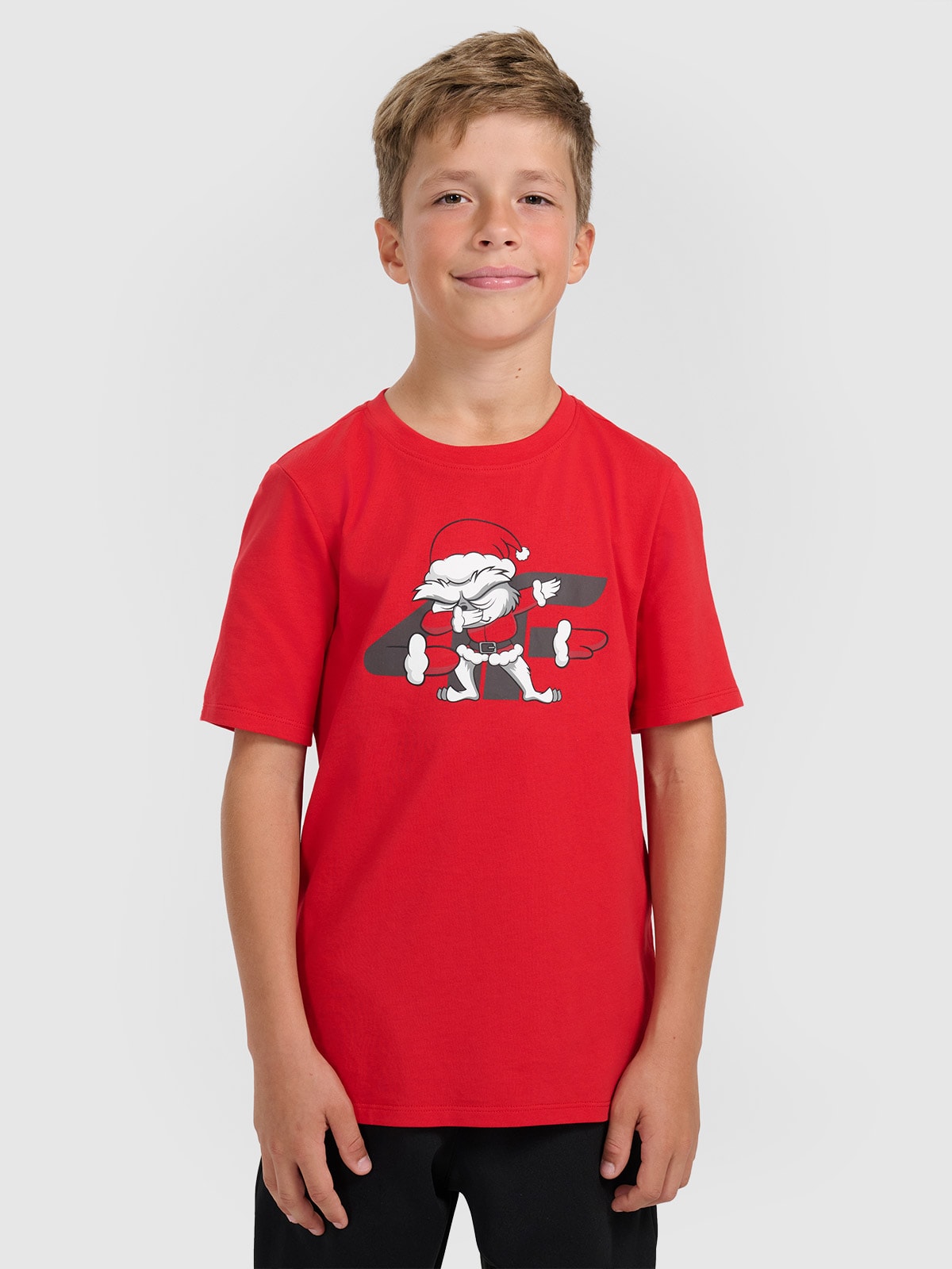 T-shirt regular marškinėliai su kalėdine spauda berniukams - raudoni