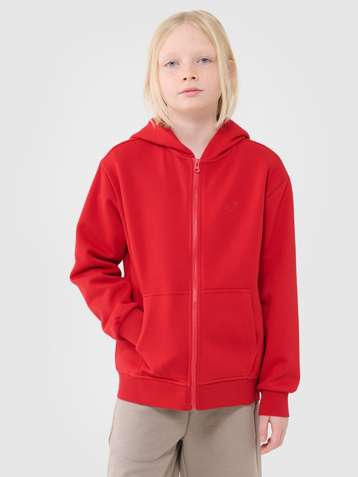 Sportinis atsegamas džemperis su gobtuvu berniukams - raudonas
