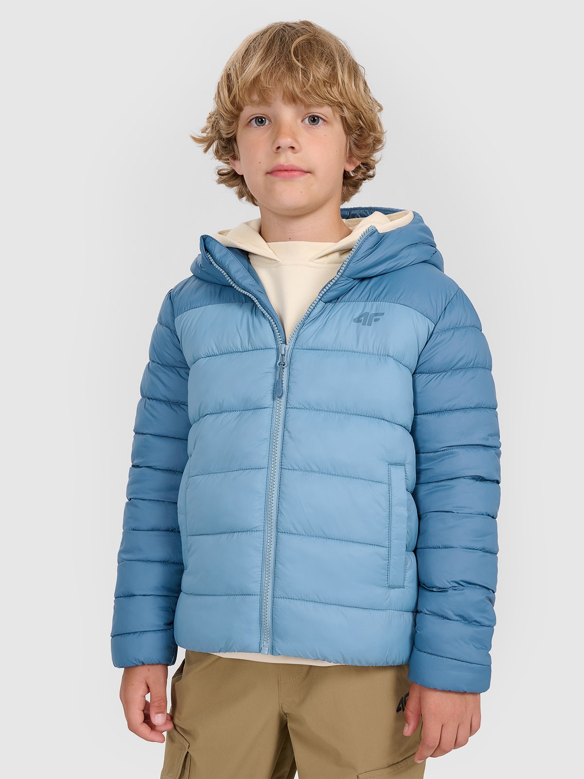 Pūkinė striukė su sintetiniu kamšalu berniukams - tamsiai mėlyna