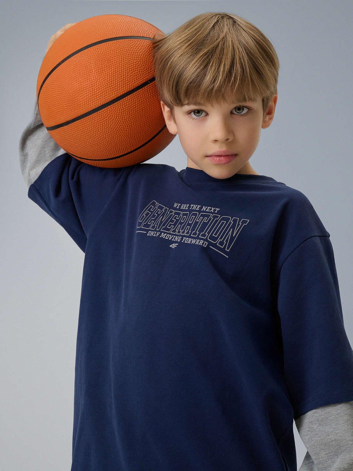 Longsleeve loose marškinėliai su spauda berniukams - tamsiai mėlyni