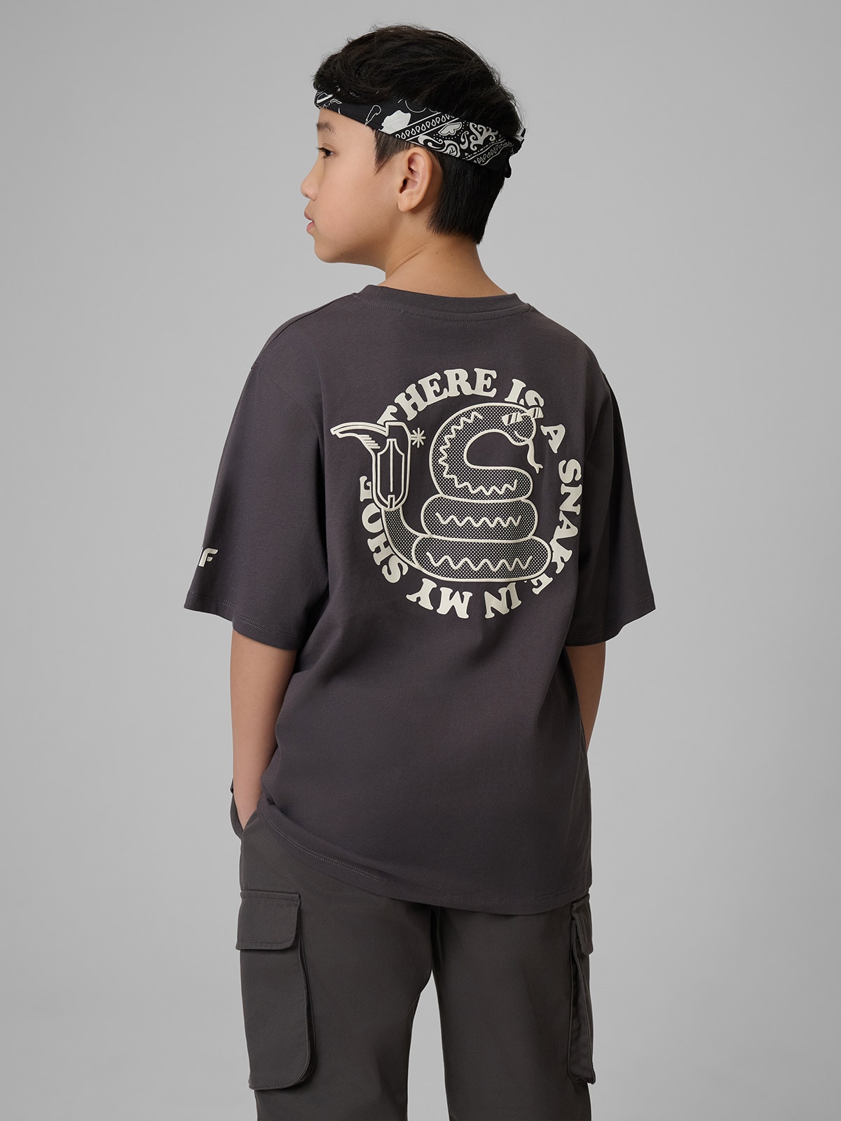 T-shirt loose marškinėliai su spauda berniukams - pilki