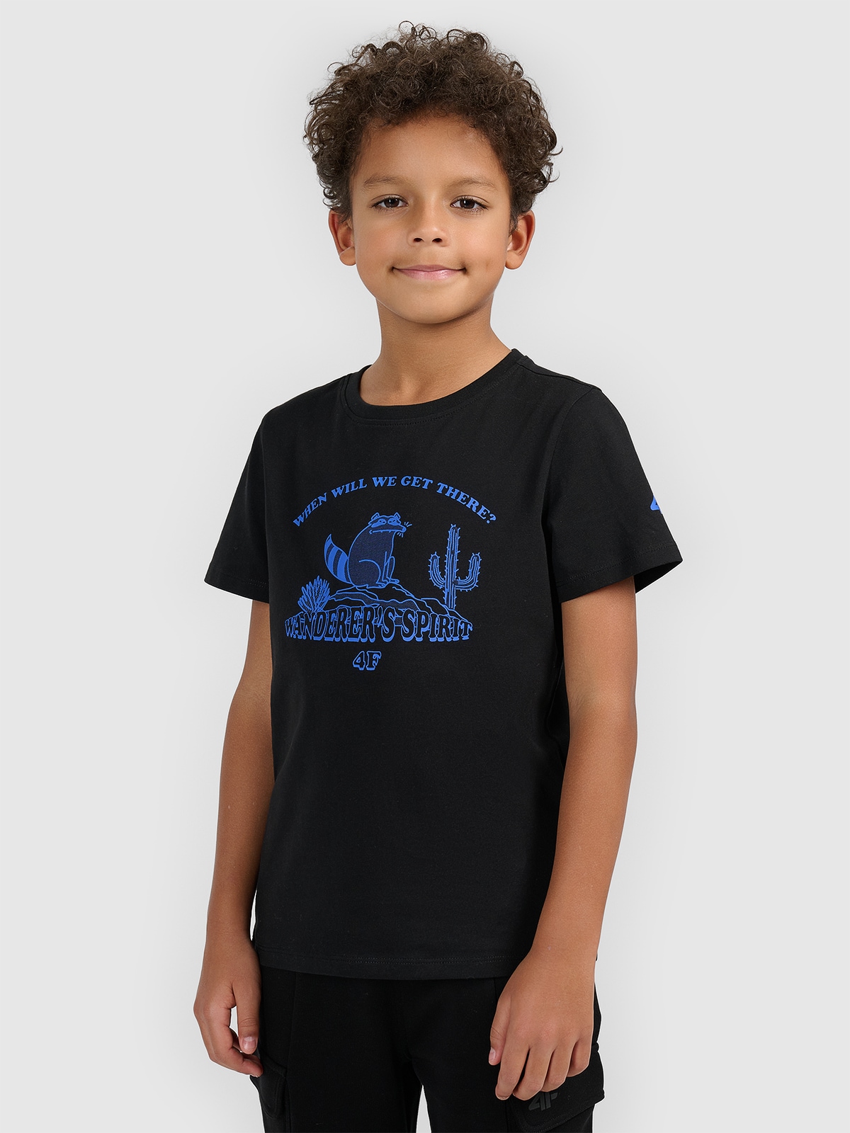 T-shirt regular marškinėliai su spauda berniukams - juodi