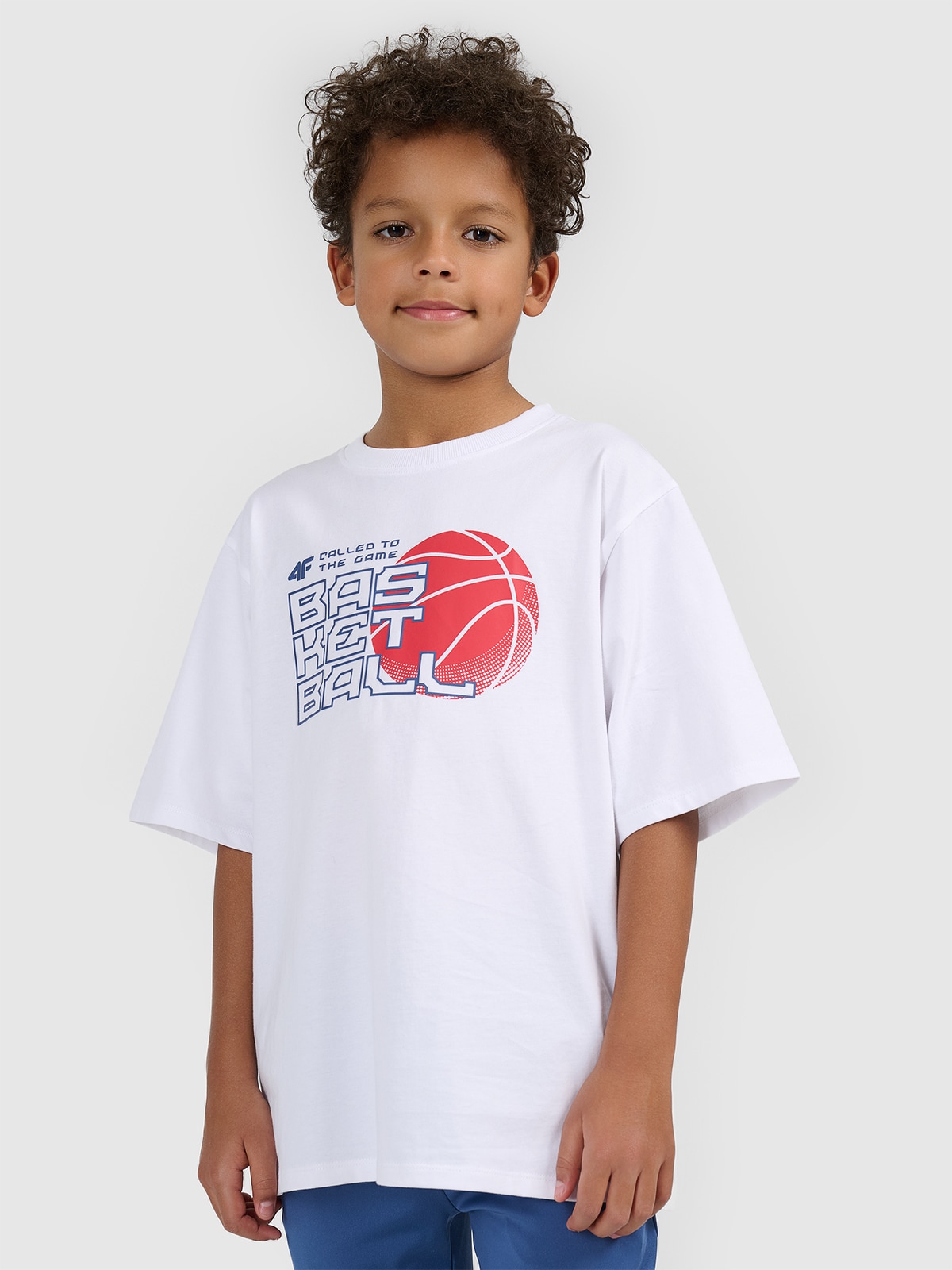 T-shirt loose marškinėliai su spauda berniukams - balti