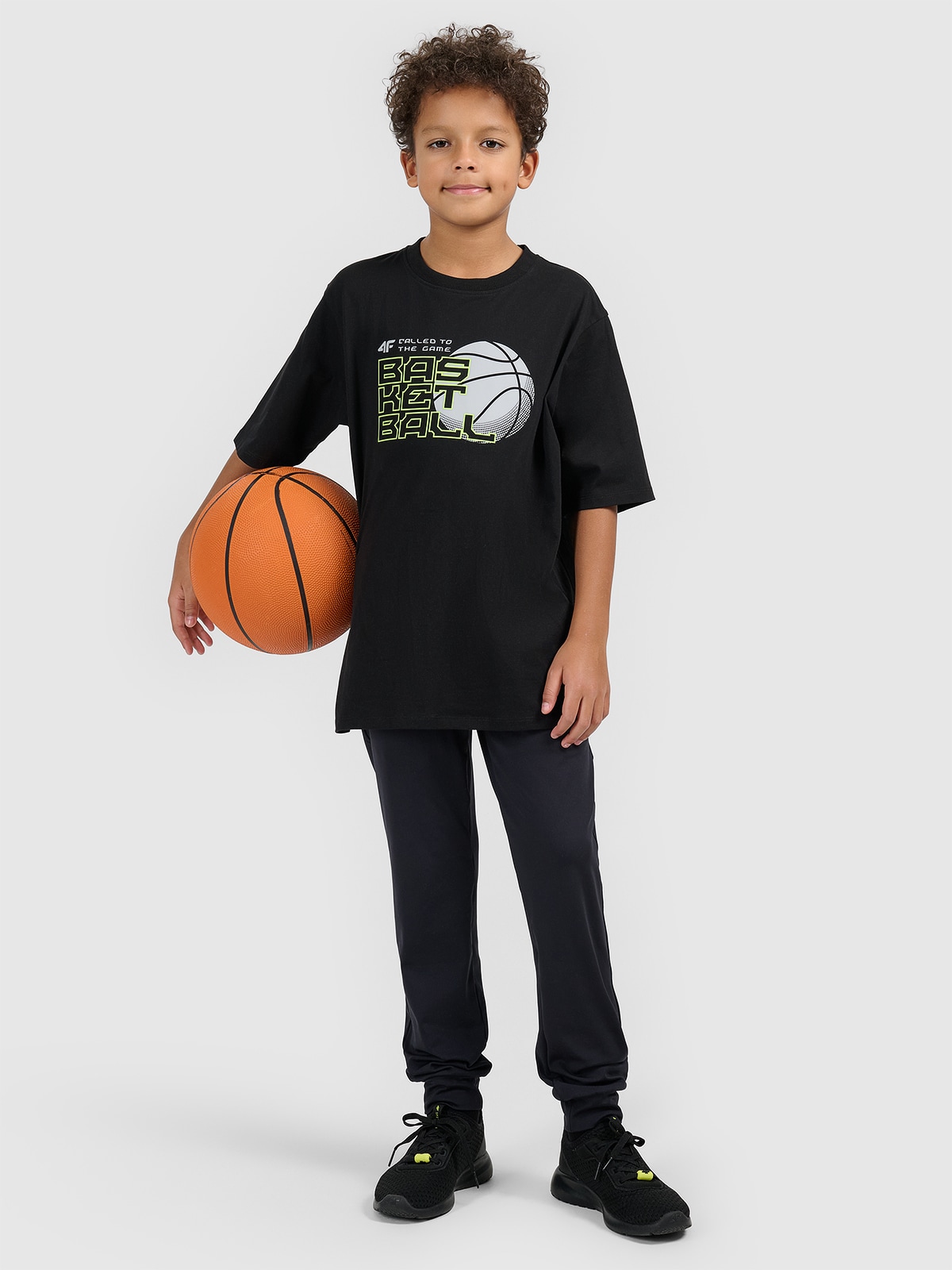 T-shirt loose marškinėliai su spauda berniukams - juodi