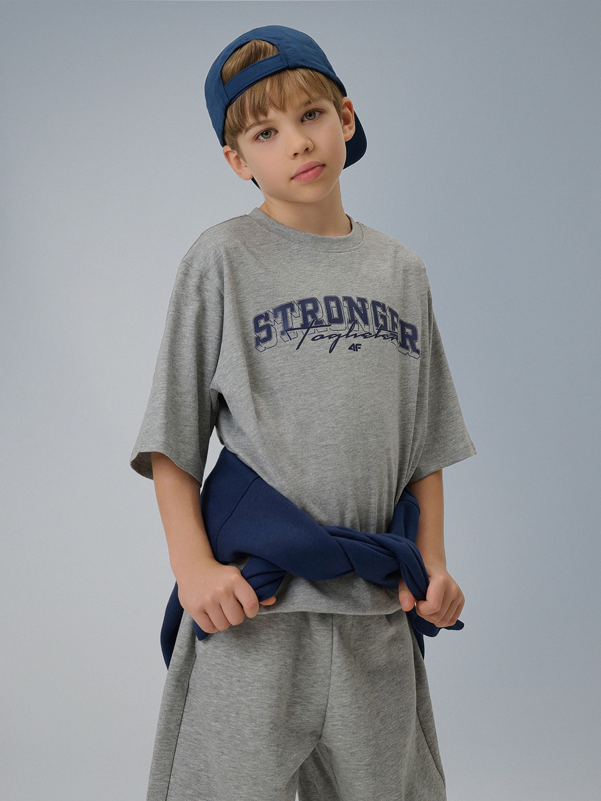 T-shirt loose marškinėliai su spauda berniukams - pilki