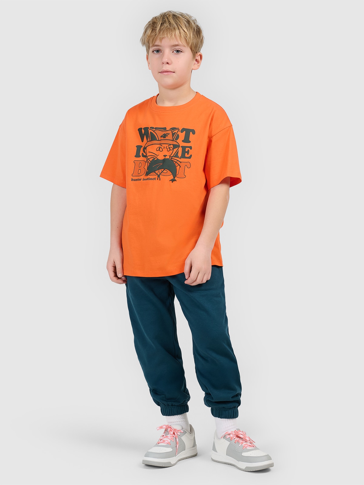 T-shirt loose marškinėliai su spauda berniukams - oranžiniai 