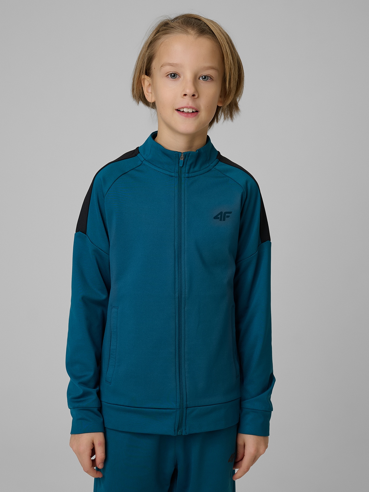 Sportinis regular džemperis be gobtuvo berniukams - turkio spalvos